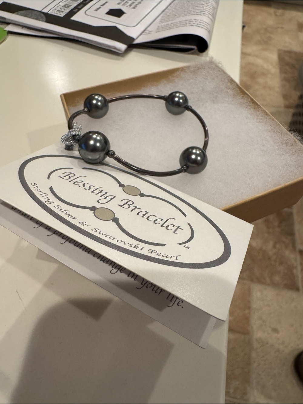Sterling Silver Grey Pearl Bangle